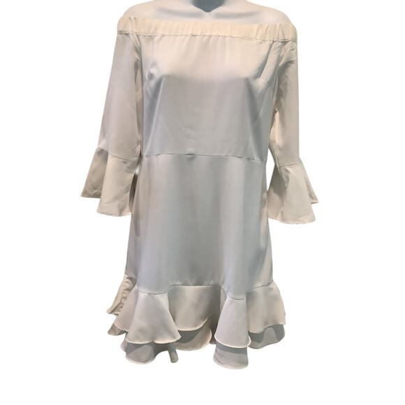 ROMEO + JULIET COUTURE CREAM RUFFLE OFF THE SHOULDER DRESS M NWT - Picture 2 of 7